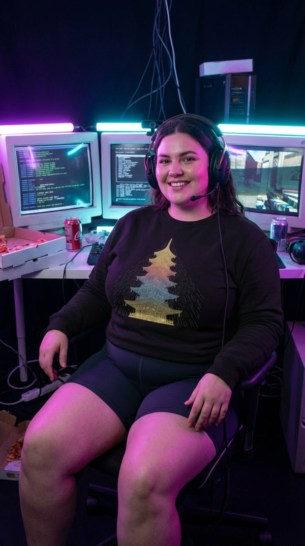 Cyber Pagoda Organic Sweatshirt - Neon Plus Streamer in 90s LAN Party - Legendary Pull