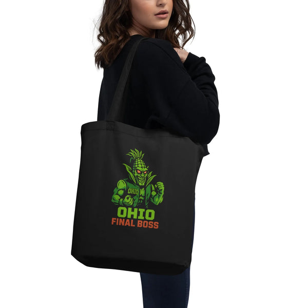 Ohio Final Boss Organic Cotton Tote | Gamer Level-Up Collection - Sustainable Organic Design | Detailed Alternative View