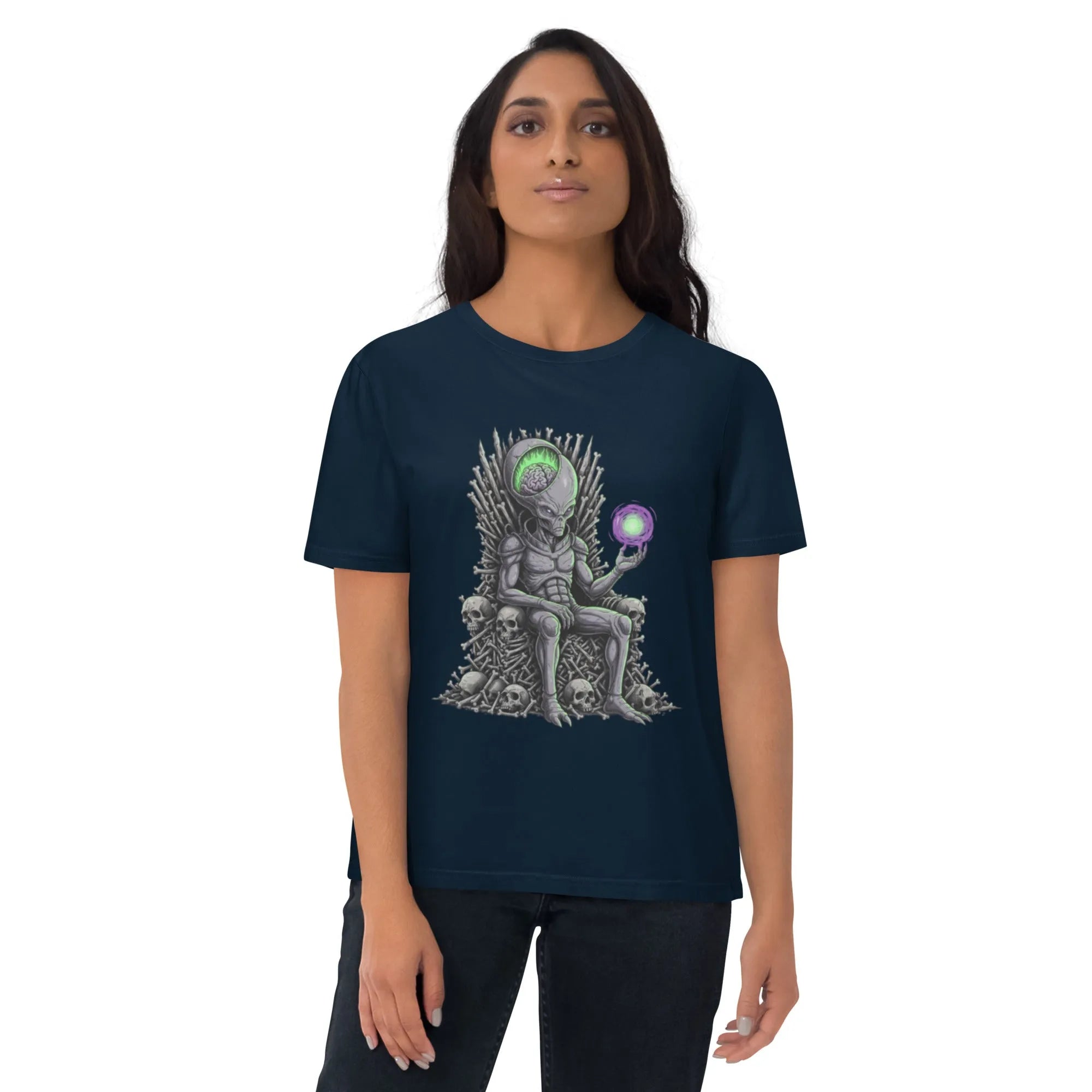 Alien Throne Organic Cotton Graphic Tee | Sustainable Sci-Fi Design - Sustainable Organic Design | Detailed Alternative View