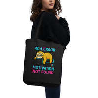 Organic Cotton Tote: 404 Motivation Not Found Sloth - Sustainable Organic Design | Detailed Alternative View