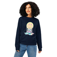 Melted Chrome Smile Organic Sweatshirt - Y2K Acid House Crewneck - Sustainable Organic Design | Detailed Alternative View