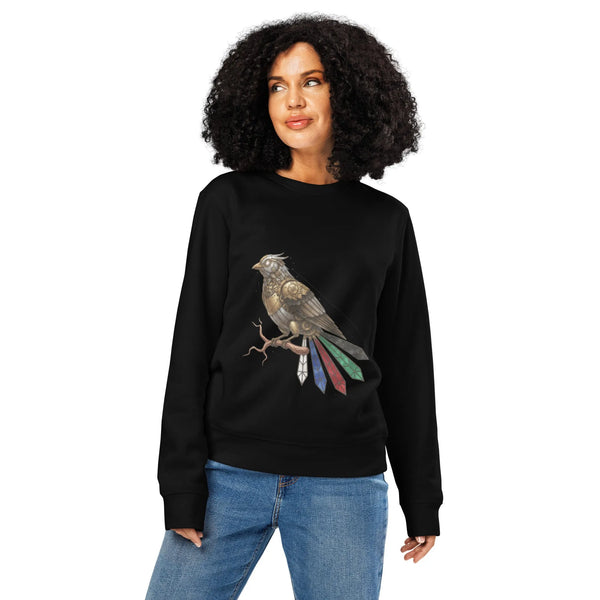 Steampunk Mechanical Bird Organic Sweatshirt | GOTS Certified - Sustainable Organic Design | Detailed Alternative View