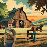 Rustic Ranch Life Organic Cotton T-Shirt - Western Barn Scene - Design Delight Studio