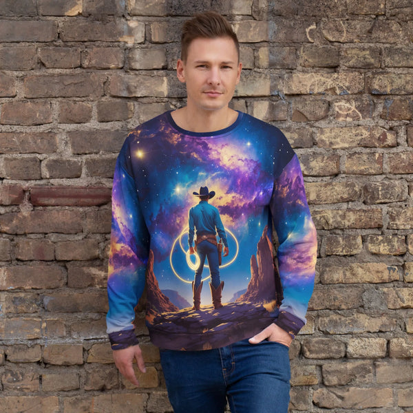 Cosmic Cowboy Recycled Sweatshirt | Limited Sustainable Streetwear - Sustainable Organic Design | Primary Mockup Front View