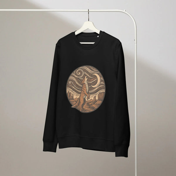 Starry Night Coyote Organic Sweatshirt | Sustainable Western - Sustainable Organic Design | Primary Mockup Front View