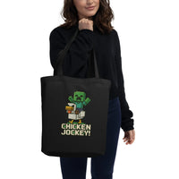 Pixel Chicken Jockey Organic Tote | Gamer Level-Up Collection - Sustainable Organic Design | Primary Flat-lay Front View