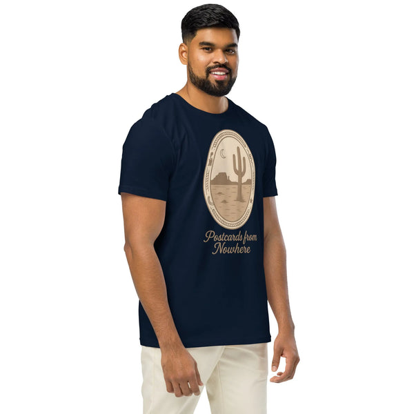 Postcards from Nowhere Organic Cotton Tee – Vintage Western Style - Sustainable Organic Design | Primary Flat-lay Front View