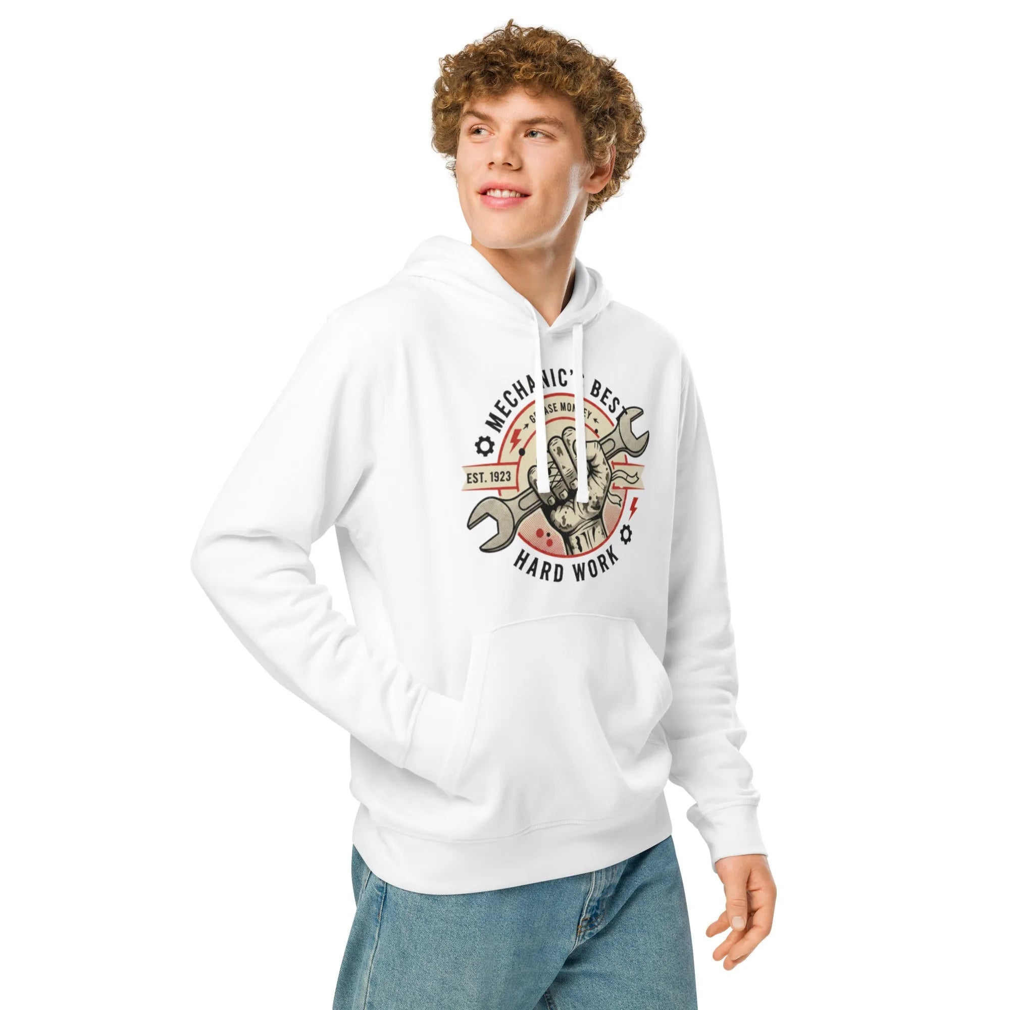 "Mechanic's Best" Organic Hoodie | Blue-Collar Pride Collection - Sustainable Organic Design | Primary Mockup Front View