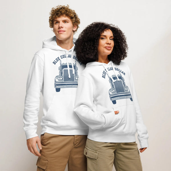 Blue Collar Dollar Hoodie - Organic Cotton Sustainable Workwear - Sustainable Organic Design | Primary Mockup Front View