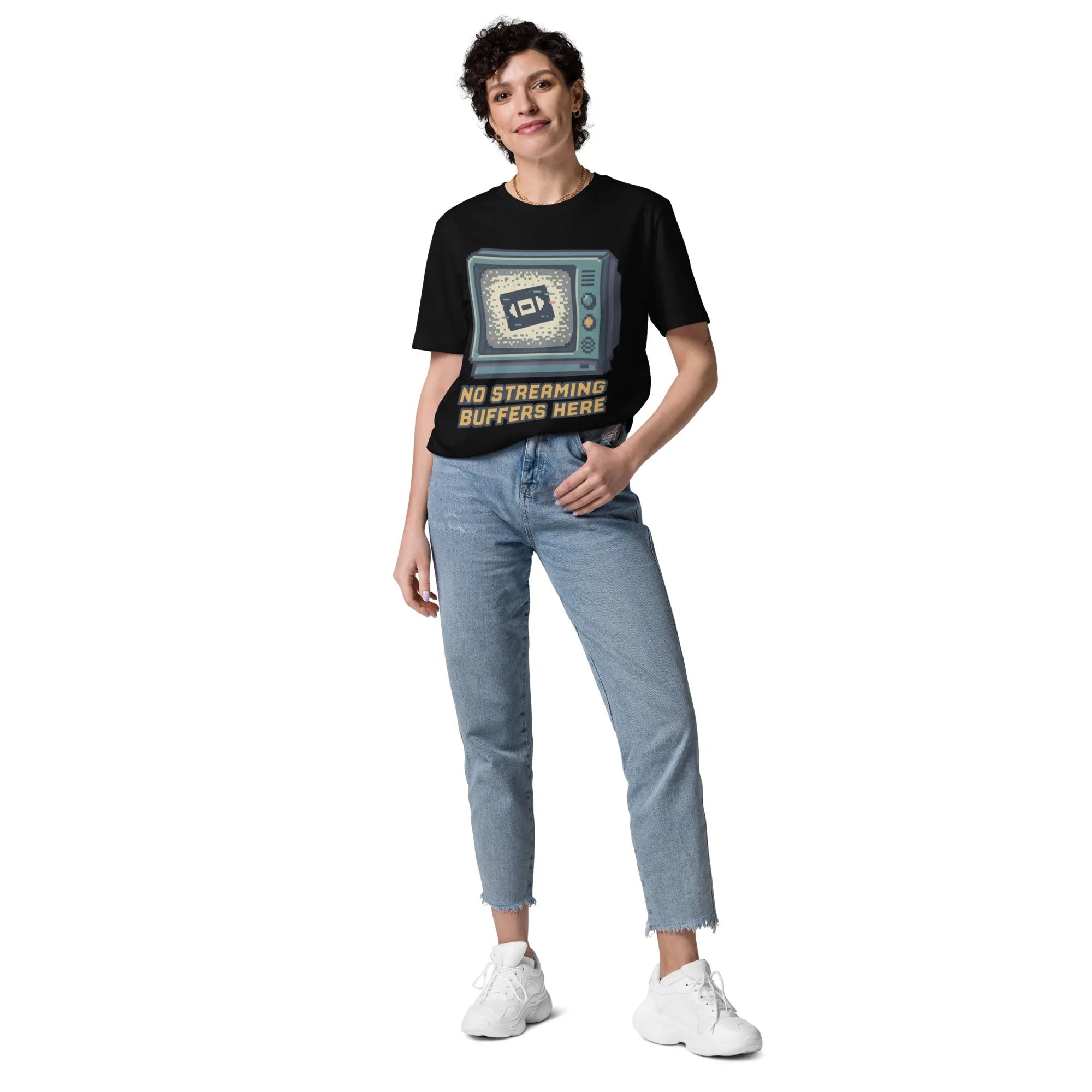 "No Buffers" Retro TV Tee | 100% GOTS Organic Cotton - Sustainable Organic Design | Primary Mockup Front View