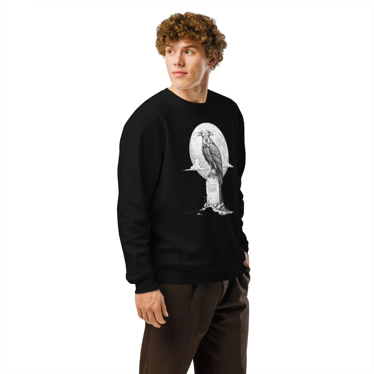 Midnight Vulture Organic Sweatshirt | Gothic Western Crewneck - Sustainable Organic Design | Primary Mockup Front View