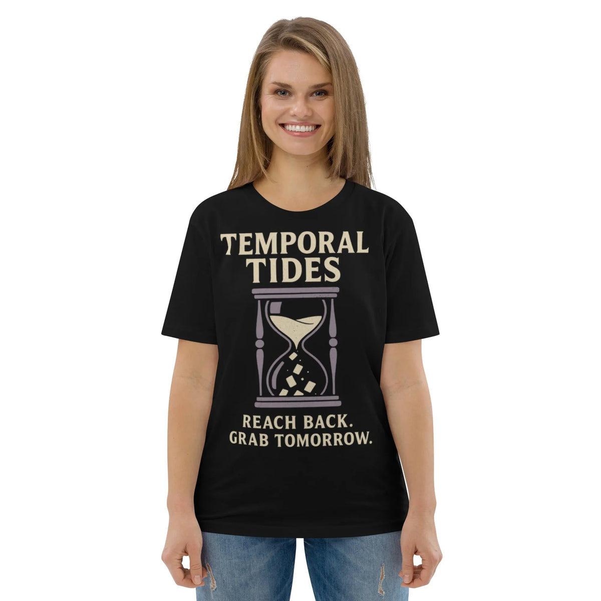 Temporal Tides Chrono Tee – Organic Gamer Streetwear - Sustainable Organic Design | Primary Mockup Front View