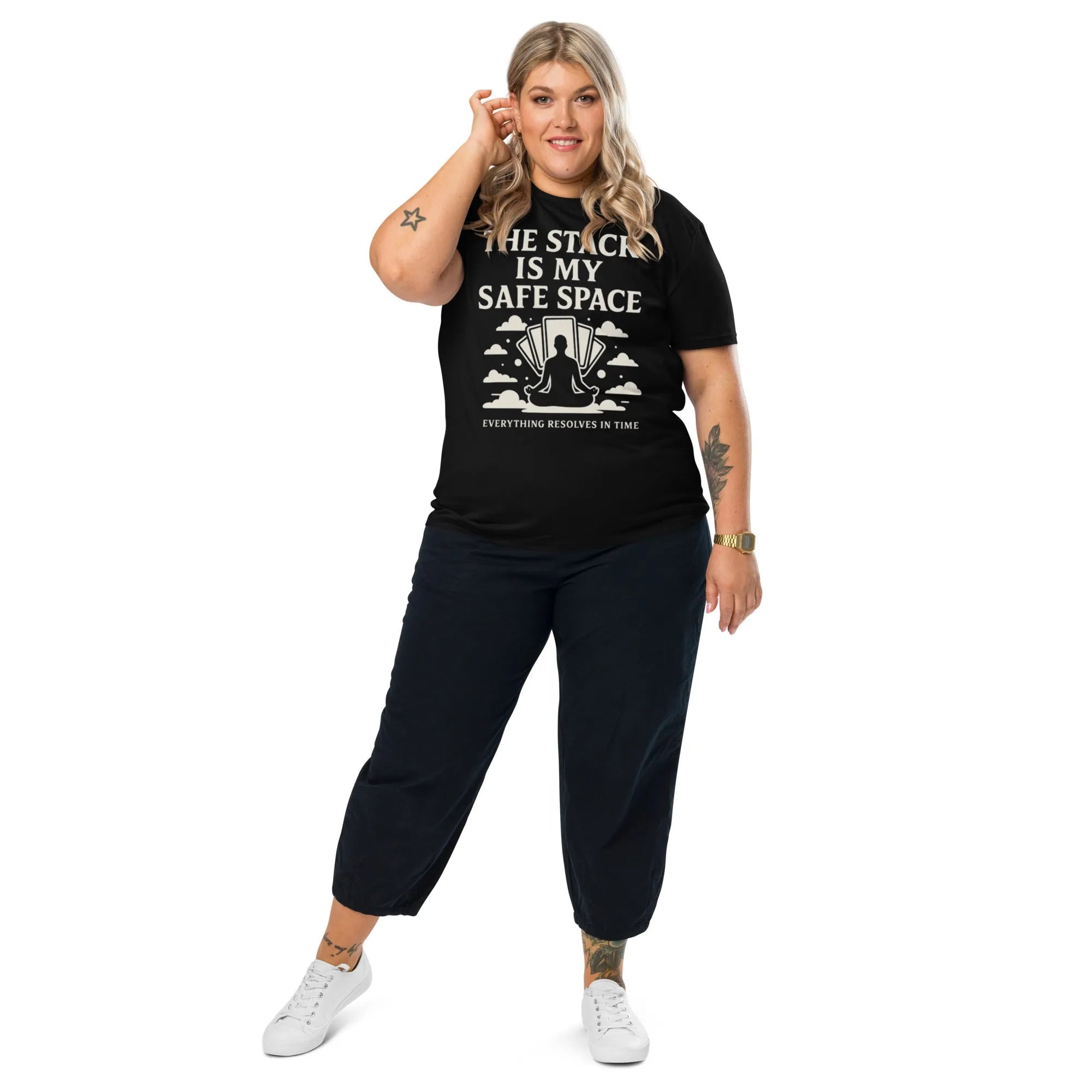 "The Stack Is My Safe Space" Organic T-Shirt - Premium TCG Gamer Apparel - Sustainable Organic Design | Primary Mockup Front View