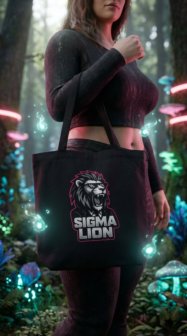 Organic Cotton Tote - Sigma Lion Meme Tote - Cozy Plus Gamer in Fantasy Mana Forest - 90s Retro Sustainable