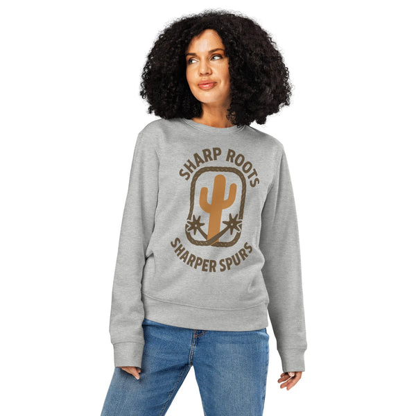 Sharp Roots Organic Sweatshirt | Cowboy Renaissance - Sustainable Organic Design | Detailed Alternative View