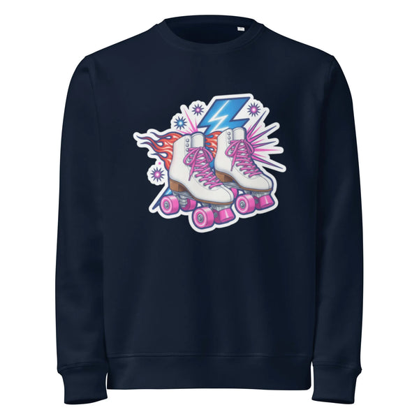 Retro Roller Skate Organic Cotton Sweatshirt | 80s Disco & Y2K Style - Sustainable Organic Design | Detailed Alternative View