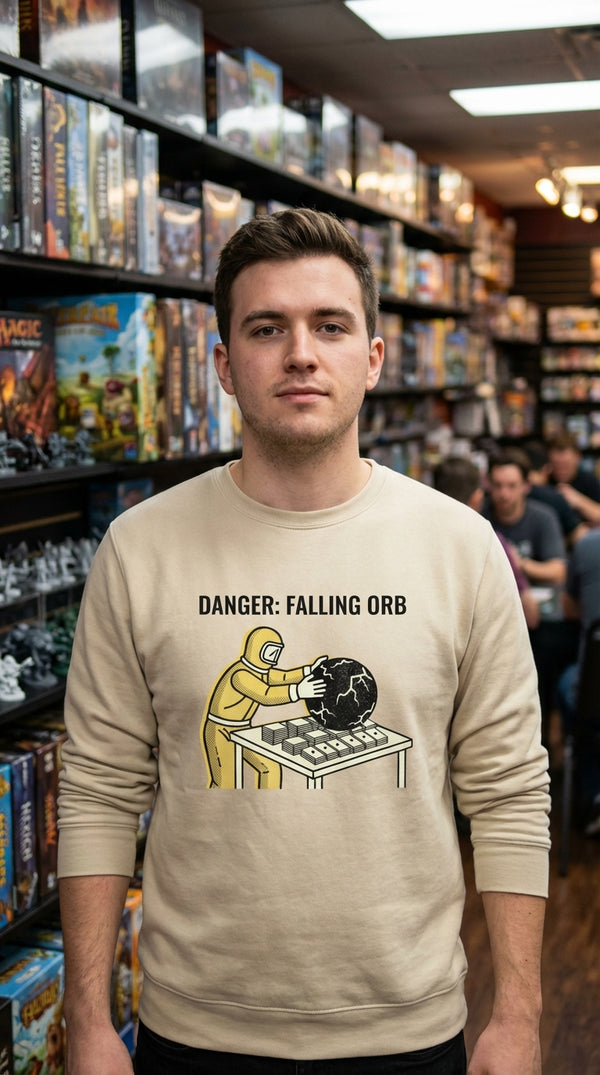 Danger Falling Orb Organic Gamer Sweatshirt - Tournament Grinder (CCG) in Local Game Store - Legendary Pull