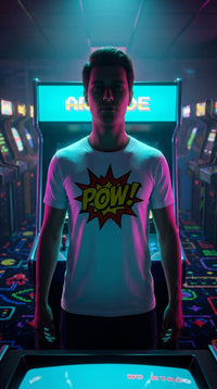 POW! Unisex Graphic Tee | Sustainable Organic Cotton - Arcade Champion in Neon Arcade Alley - Eco-Aesthetic Lifestyle