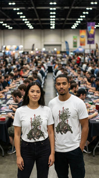 Market Velocity Organic Cotton Gamer T-Shirt - Couple / Duo in Tournament Hall - Eco-Aesthetic Lifestyle