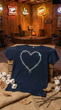 Heart of Barbed Wire and Starburst Organic Cotton T-Shirt - GOTS Certification Hero in Honky Tonk Bar - 90s Retro Sustainable