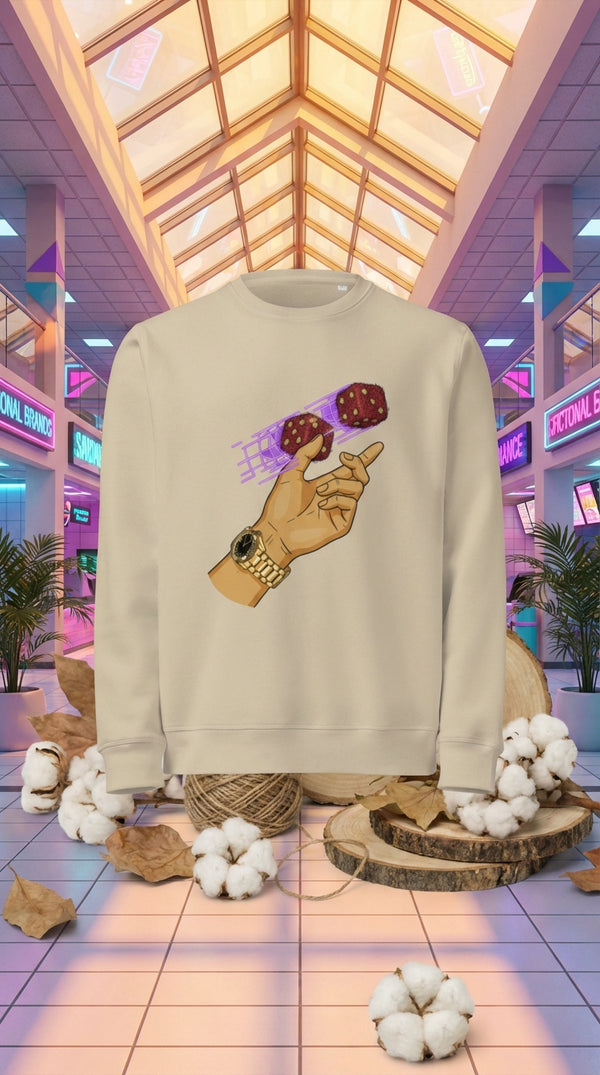 High Roller Retro Dice Organic Cotton Sweatshirt - GOTS Certification Hero in 90s Mall Food Court - 90s Retro Sustainable