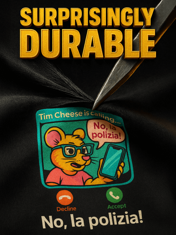 Organic Ring-Spun Meme Tee Tim Cheese No la Polizia - Design Delight Studio