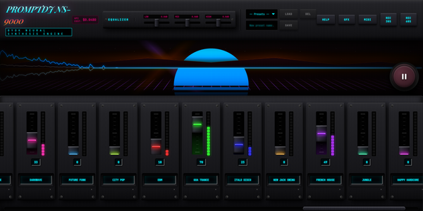 Control panel of a digital audio workstation with various knobs and buttons on a dark background.