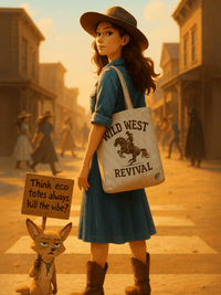 Wild West Revival Organic Cotton Tote Bag - Eco-Friendly Western Themed Shopper - Design Delight Studio