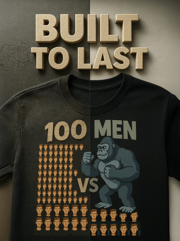 Organic Ring-Spun Meme Tee 100 Men vs Gorilla Showdown - Design Delight Studio