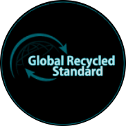 Circular logo with 'Global Recycled Standard' text on a black background
