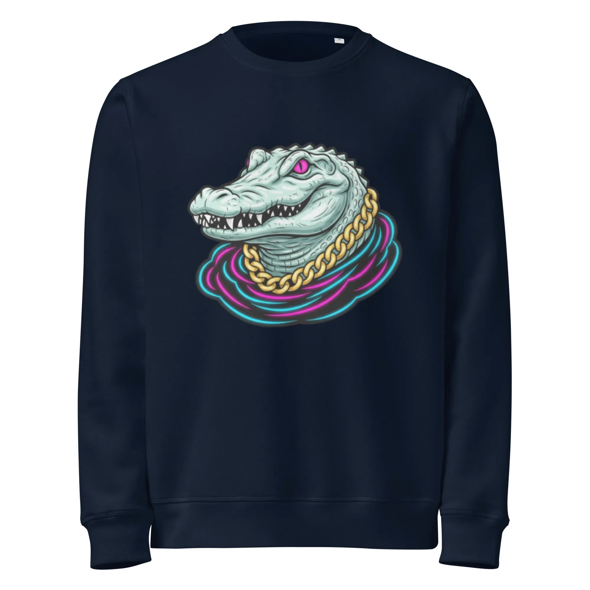 Neon Gator Organic Sweatshirt | Y2K Cyber Streetwear (GOTS Certified) - Sustainable Organic Design | Detailed Alternative View