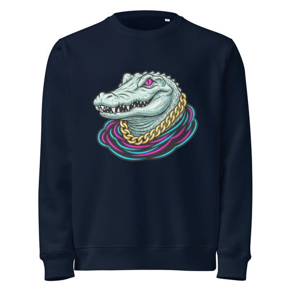 Neon Gator Organic Sweatshirt | Y2K Cyber Streetwear (GOTS Certified) - Sustainable Organic Design | Detailed Alternative View