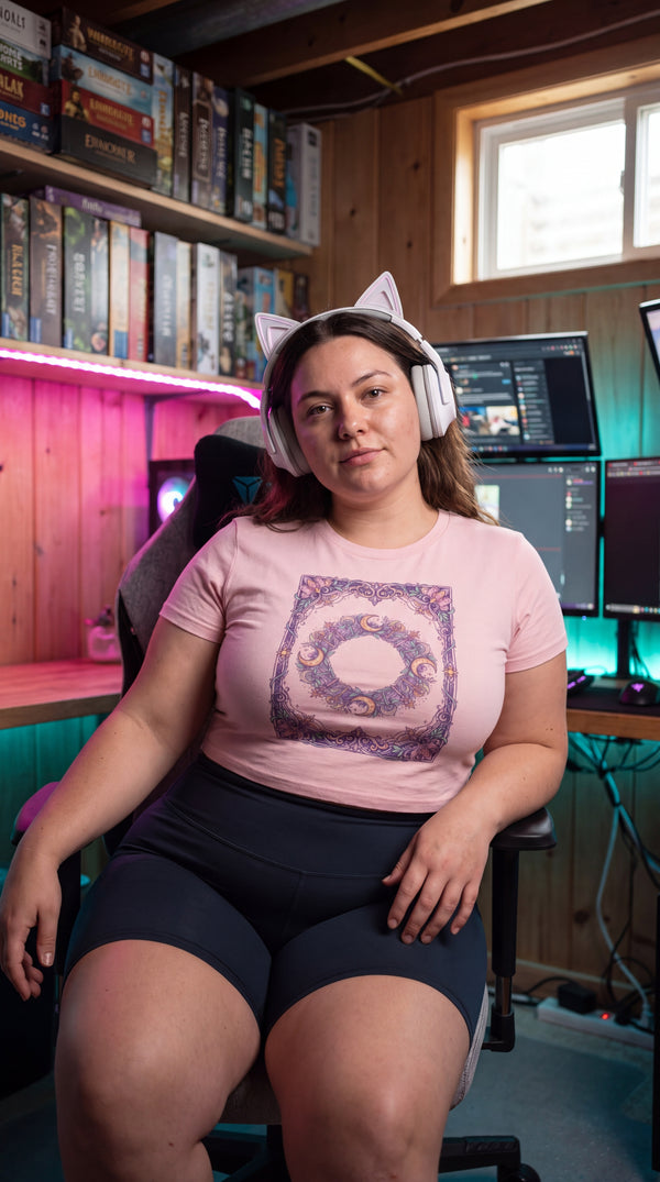 Celestial Wreath Organic Cotton Tee | Sustainable Y2K Style - Cozy Plus Gamer in Cozy Game Den - Y2K Eco-Tech