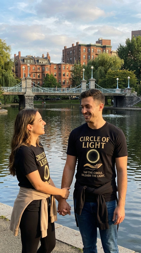 Organic Cotton T-Shirt Unisex Circle of Light Empowerment - Couple / Duo in Boston Frog Pond - Mana Color Aesthetic