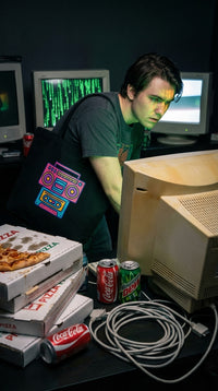 Organic Cotton Retro Boombox & Cassette Eco Tote - 90s Retro Hacker in 90s LAN Party - Eco-Aesthetic Lifestyle