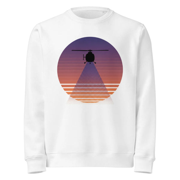 Retro Helicopter Sunset Organic Sweatshirt | Sustainable Aviation Style - Sustainable Organic Design | Primary Mockup Front View