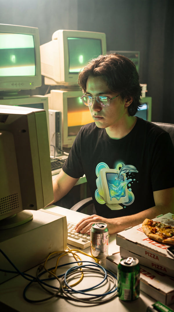 Cyber Dolphin Organic Tee - 90s Retro Hacker in 90s LAN Party - Y2K Eco-Tech