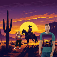 Desert Cowboy Organic Cotton T-Shirt - Western Sunset Graphic Tee - Design Delight Studio