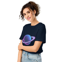 Neon Saturn Organic T-Shirt | Retro Space & Y2K Streetwear - Sustainable Organic Design | Detailed Alternative View