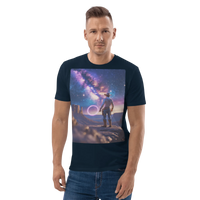 Cosmic Cowboy Organic Cotton T-Shirt - Space Western Graphic Tee - Design Delight Studio