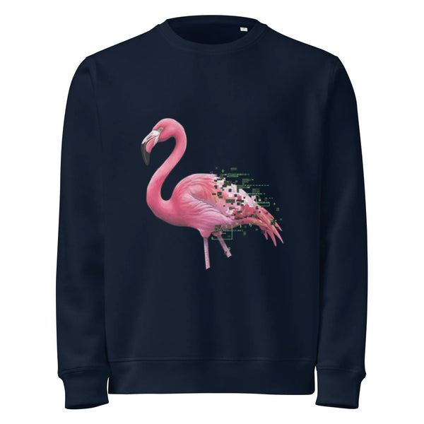 Glitch Flamingo Organic Sweatshirt | Sustainable Vaporwave Streetwear - Sustainable Organic Design | Detailed Alternative View