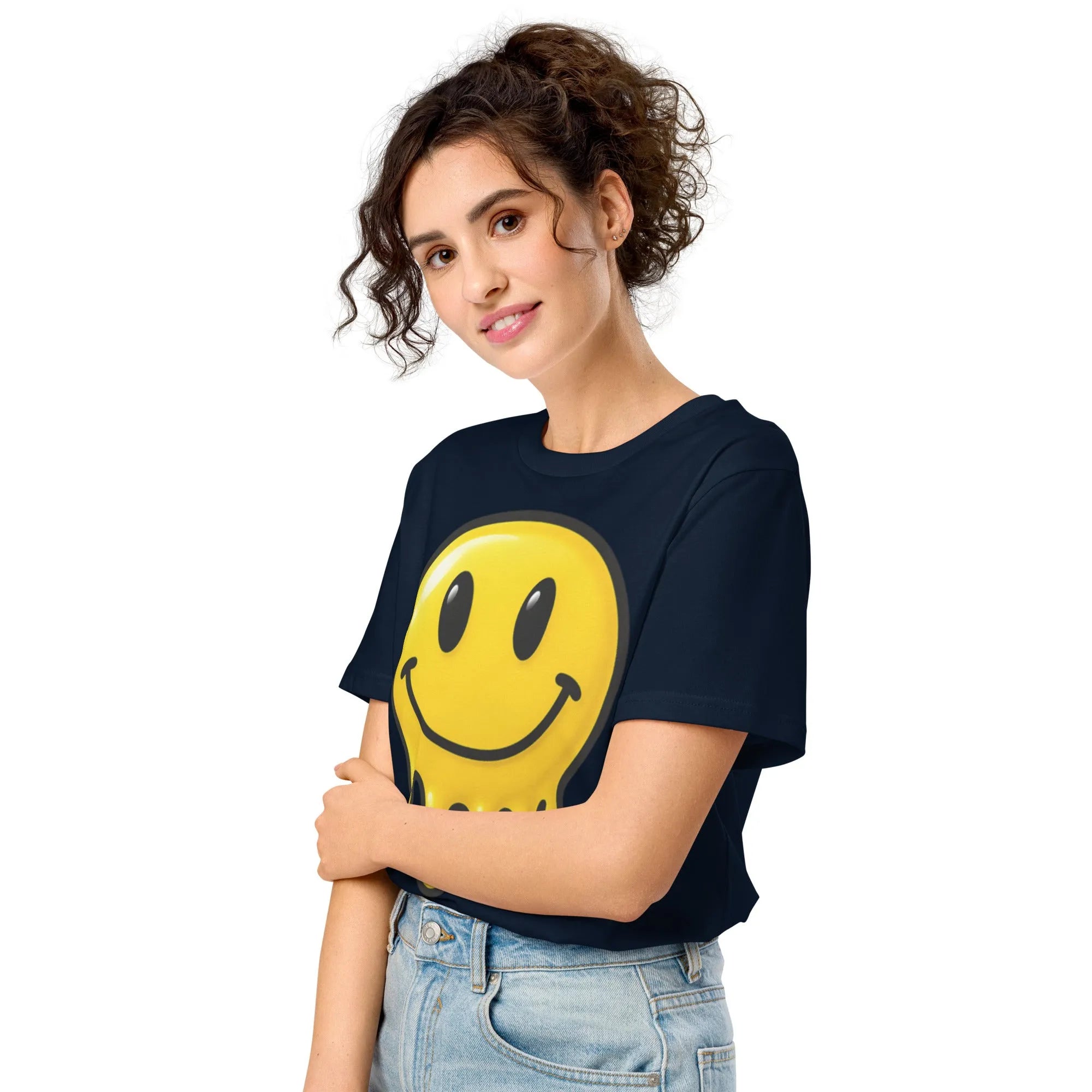 'Melting Smiley' Organic Cotton T-Shirt | Retro & Y2K Collection - Sustainable Organic Design | Detailed Alternative View