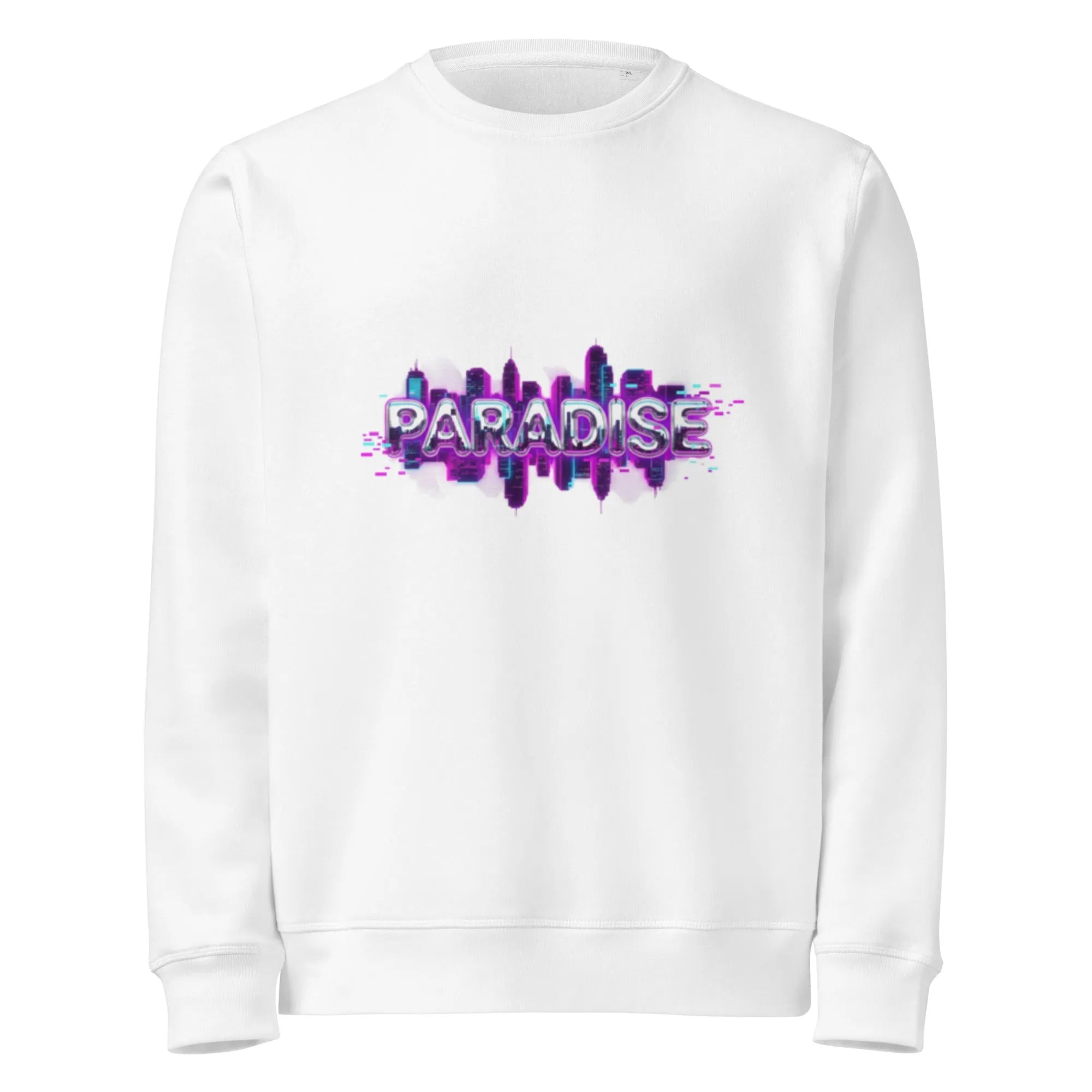 Paradise Glitch Synthwave Organic Sweatshirt - Sustainable Organic Design | Primary Mockup Front View