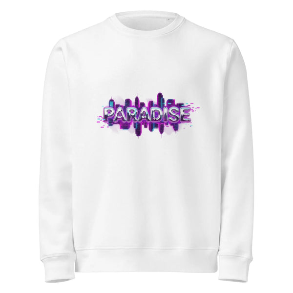 Paradise Glitch Synthwave Organic Sweatshirt - Sustainable Organic Design | Primary Mockup Front View