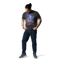 Cosmic Cowboy Organic Cotton T-Shirt - Western Space Art Tee - Design Delight Studio