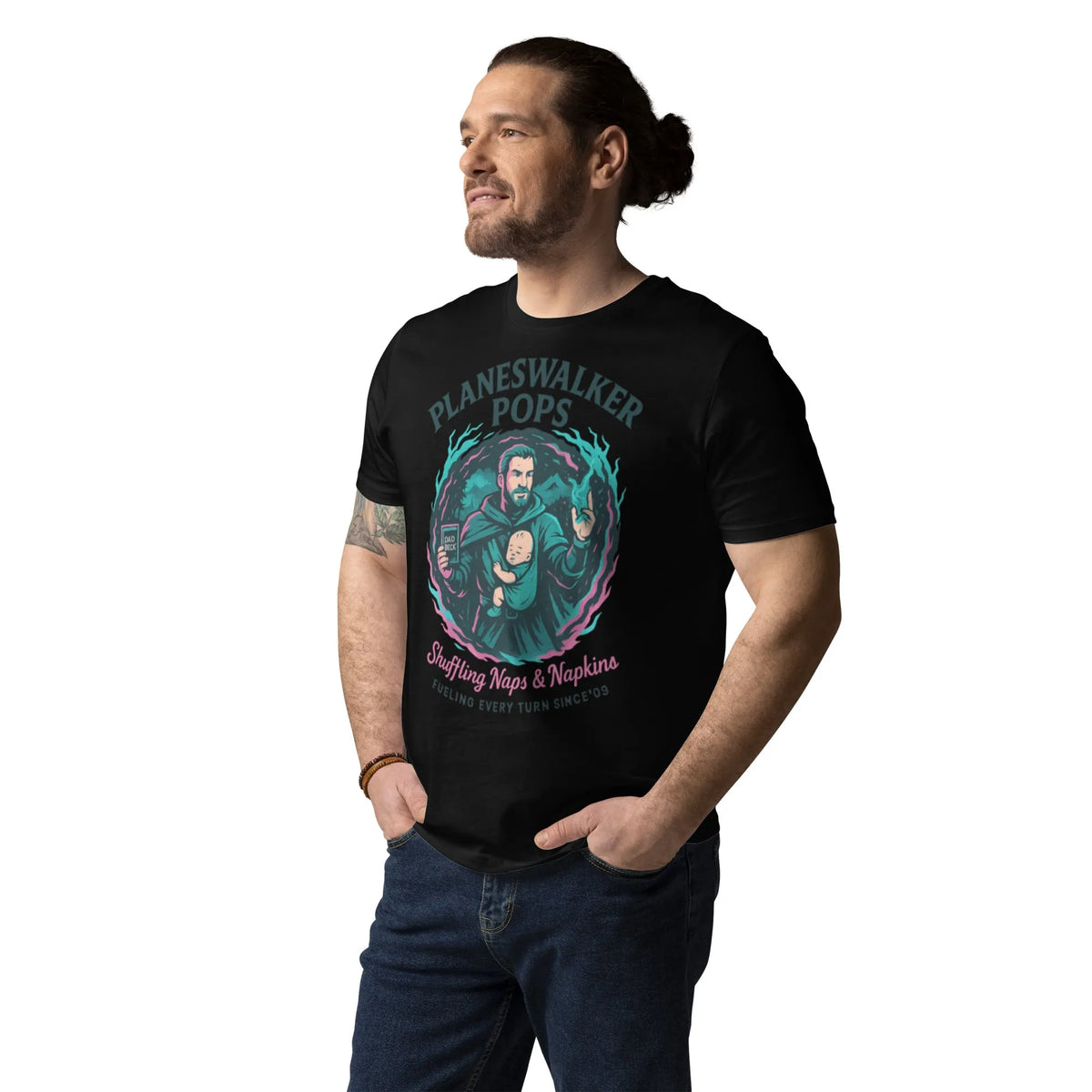 Planeswalker Pops | Organic Cotton Gamer Tee - Sustainable Organic Design | Detailed Alternative View