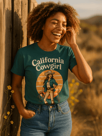 California Cowgirl Chic Organic Cotton T-Shirt – Vintage Western Rodeo Tee - Design Delight Studio