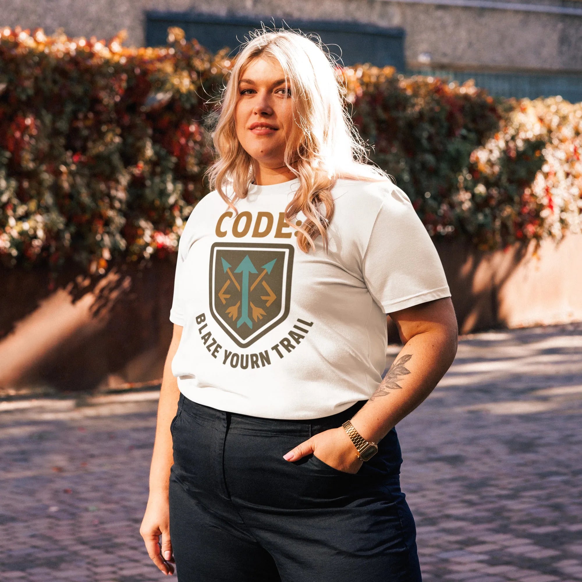 "Blaze Your Trail" Vintage Western Tee - 100% Organic Cotton - Sustainable Organic Design | Primary Flat-lay Front View