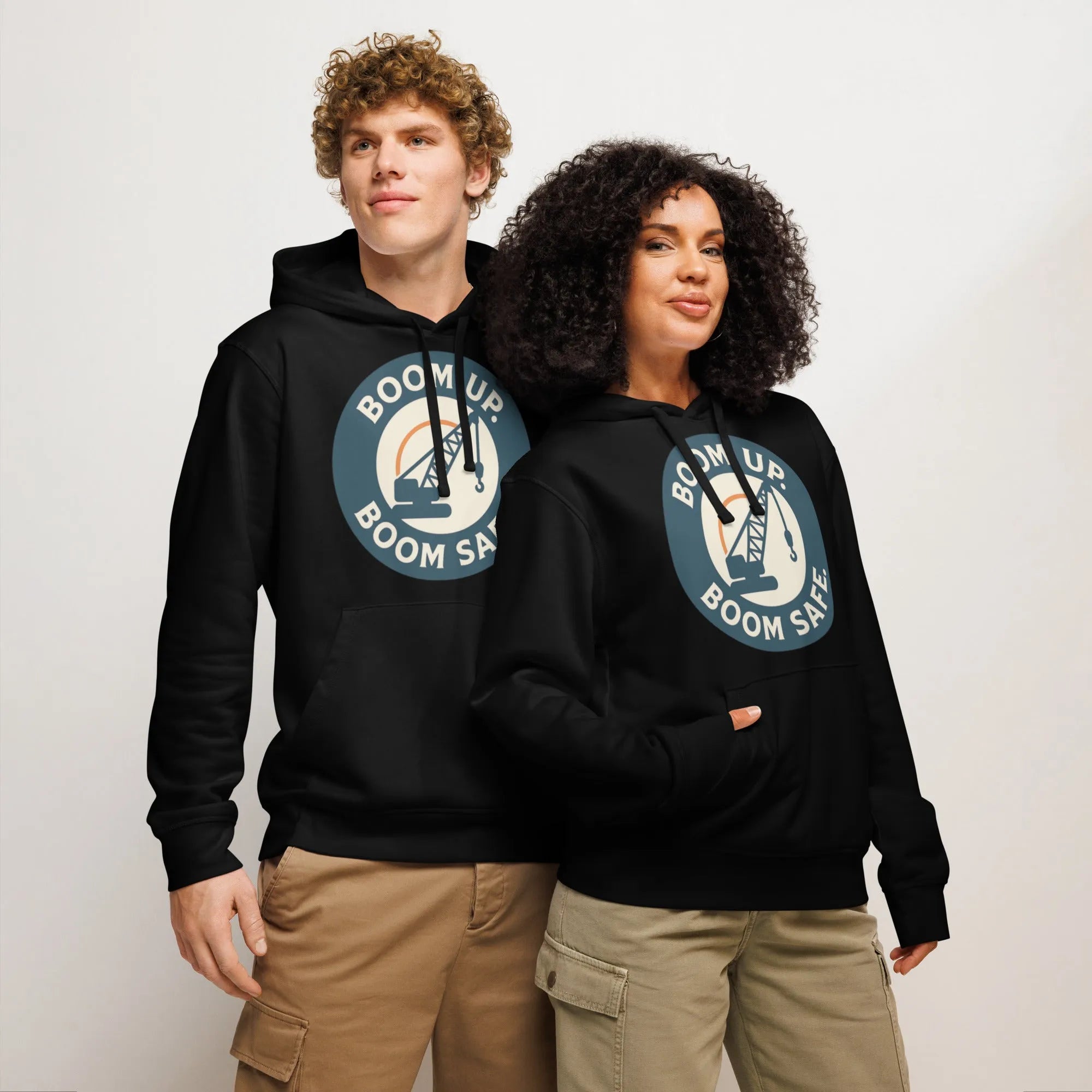 "Boom Up Boom Safe" Organic Hoodie | Crane Operator Edition - Sustainable Organic Design | Detailed Alternative View