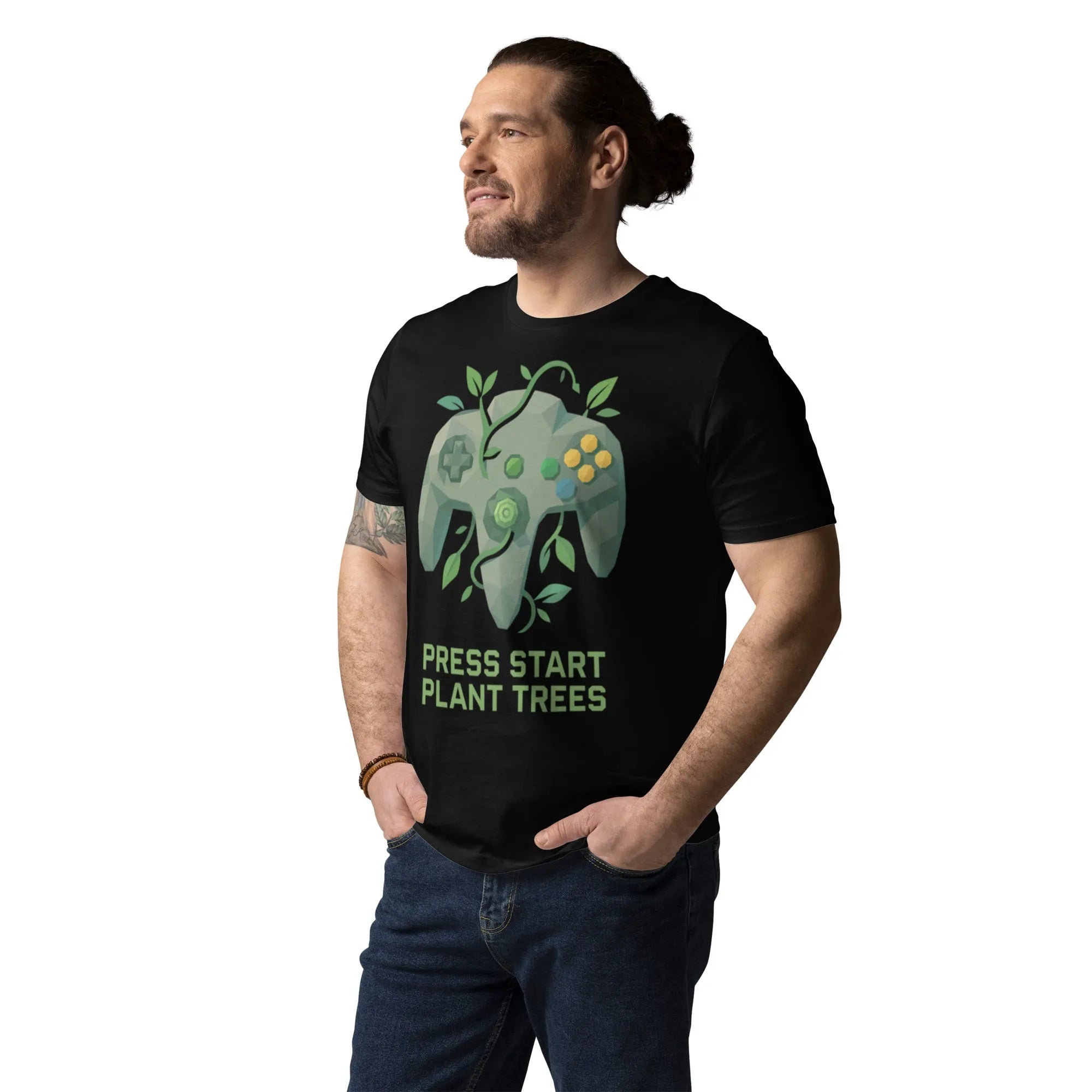 "Press Start" Organic Cotton Gamer T-Shirt | Verified Sustainable Streetwear - Sustainable Organic Design | Detailed Alternative View